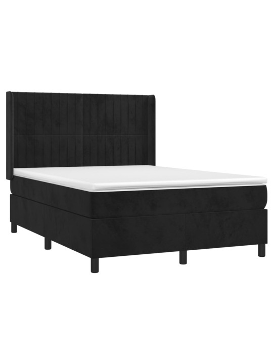 Atsperu gulta ar matraci, LED, melns samts, 140x190 cm