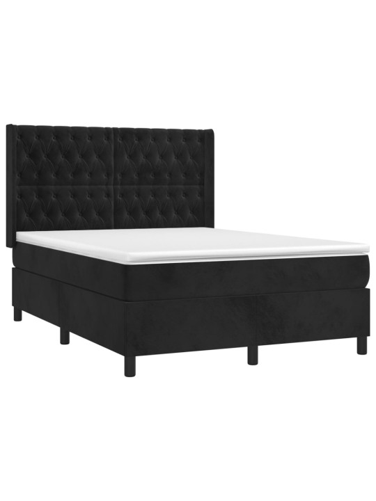 Atsperu gulta ar matraci, LED, melns samts, 140x190 cm