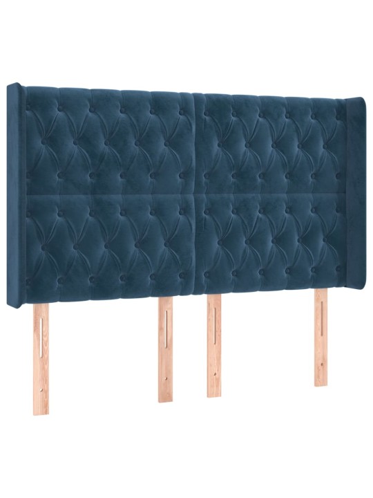 Atsperu gulta ar matraci, LED, tumši zils samts, 140x190 cm