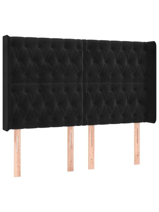 Atsperu gulta ar matraci, LED, melns samts, 160x200 cm