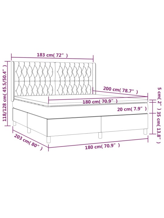 Atsperu gulta ar matraci, LED, melns samts, 180x200 cm