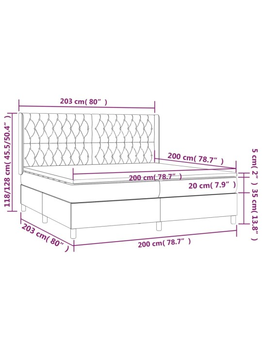 Atsperu gulta ar matraci, LED, melns samts, 200x200 cm
