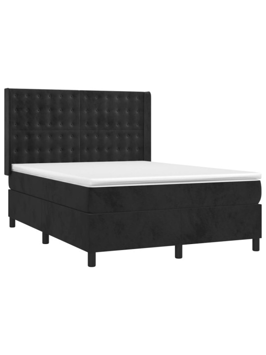 Atsperu gulta ar matraci, LED, melns samts, 140x190 cm