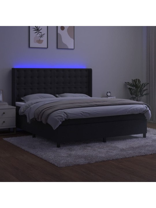 Atsperu gulta ar matraci, LED, melns samts, 160x200 cm