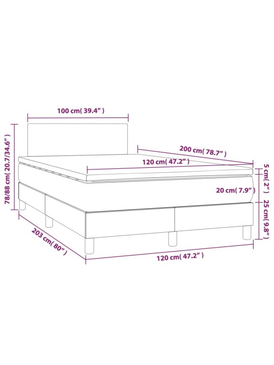 Atsperu gulta ar matraci, led, melns audums, 120x200 cm