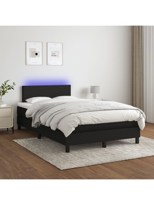 Atsperu gulta ar matraci, led, melns audums, 120x200 cm