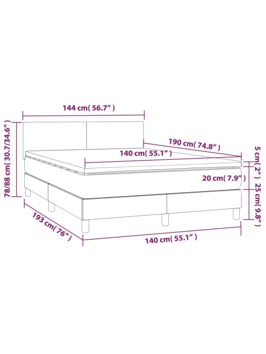 Atsperu gulta ar matraci, led, melns audums, 140x190 cm