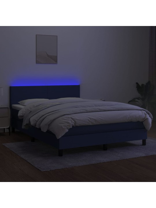 Atsperu gulta ar matraci, LED, zils audums, 140x190 cm