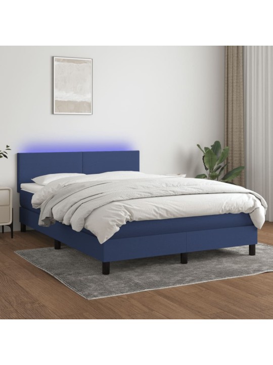 Atsperu gulta ar matraci, LED, zils audums, 140x190 cm