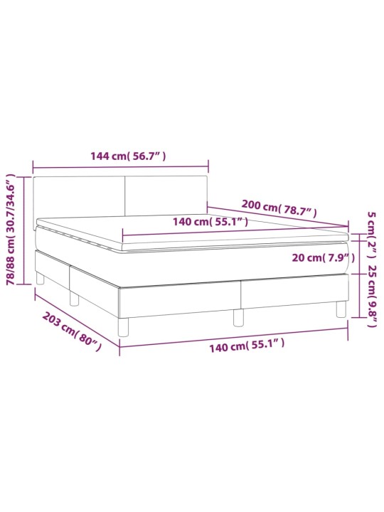 Atsperu gulta ar matraci, led, melns audums, 140x200 cm
