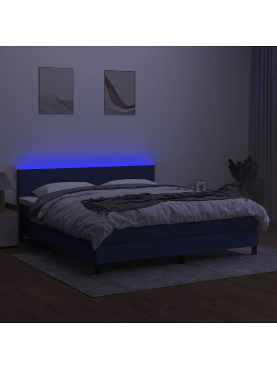 Atsperu gulta ar matraci, LED, zils audums, 160x200 cm