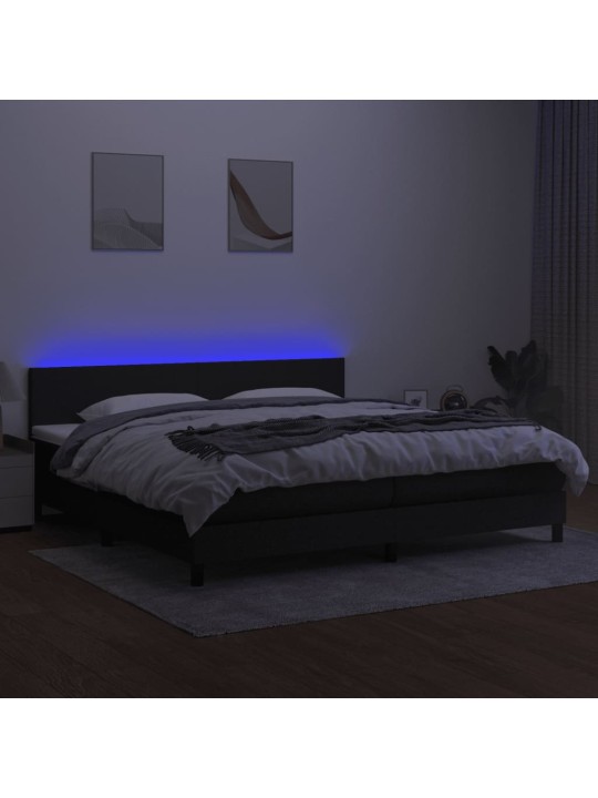 Atsperu gulta ar matraci, LED, melns audums, 200x200 cm
