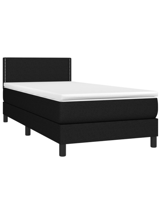 Atsperu gulta ar matraci, LED, melns audums, 90x190 cm