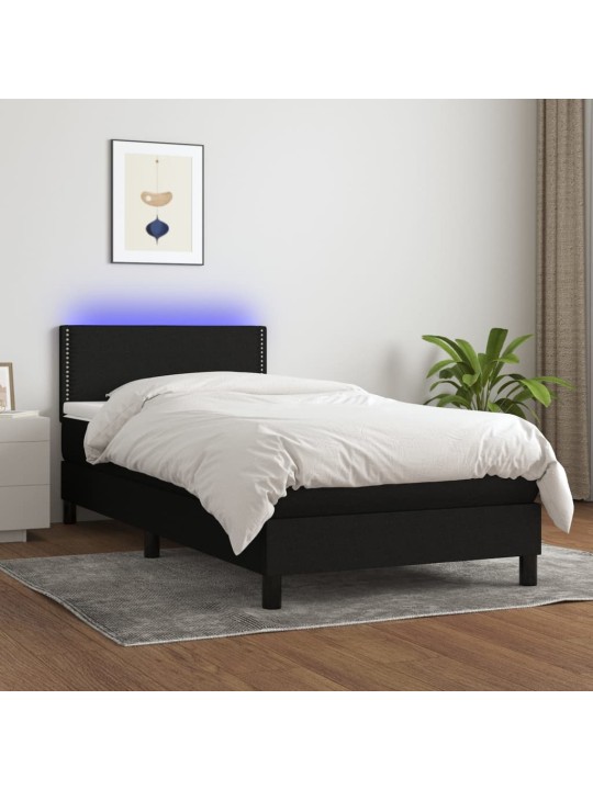 Atsperu gulta ar matraci, led, melns audums, 100x200 cm