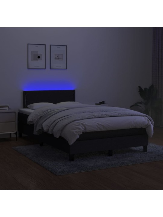 Atsperu gulta ar matraci, led, melns audums, 120x200 cm