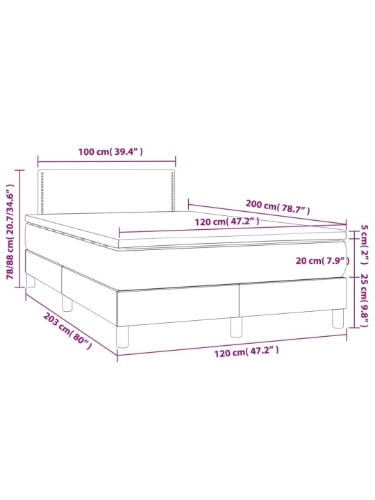 Atsperu gulta ar matraci, led, melns audums, 120x200 cm