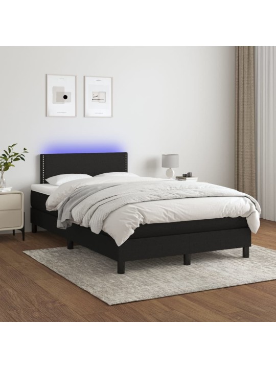 Atsperu gulta ar matraci, led, melns audums, 120x200 cm