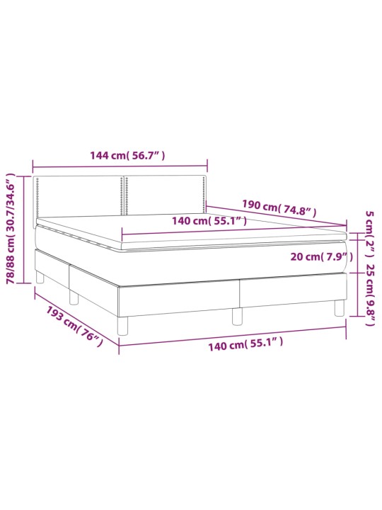 Atsperu gulta ar matraci, led, melns audums, 140x190 cm