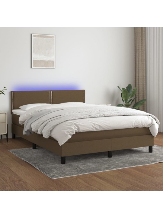 Atsperu gulta ar matraci, LED, tumši brūns audums, 140x190 cm