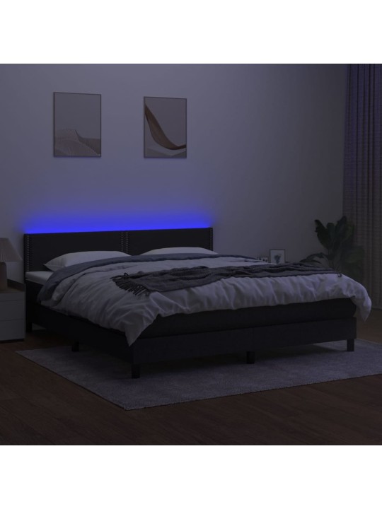Atsperu gulta ar matraci, LED, melns audums, 160x200 cm