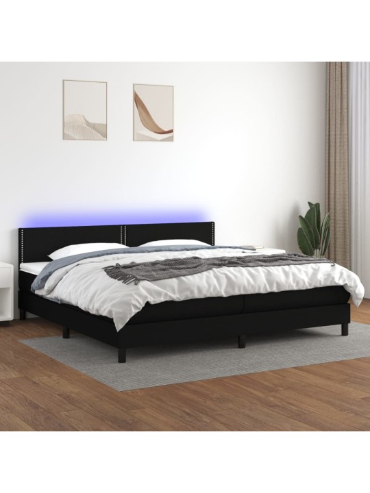 Atsperu gulta ar matraci, LED, melns audums, 200x200 cm