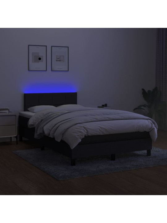 Atsperu gulta ar matraci, led, melns audums, 120x200 cm