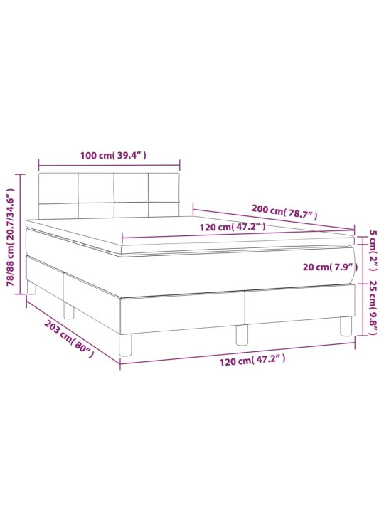 Atsperu gulta ar matraci, led, melns audums, 120x200 cm