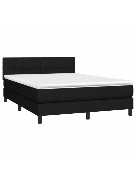 Atsperu gulta ar matraci, led, melns audums, 140x190 cm