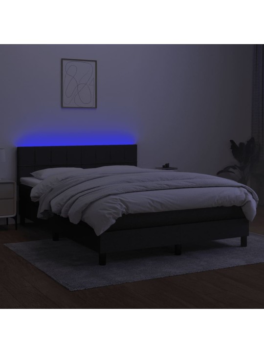 Atsperu gulta ar matraci, led, melns audums, 140x190 cm