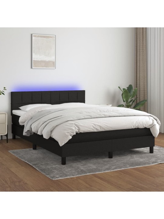 Atsperu gulta ar matraci, led, melns audums, 140x190 cm