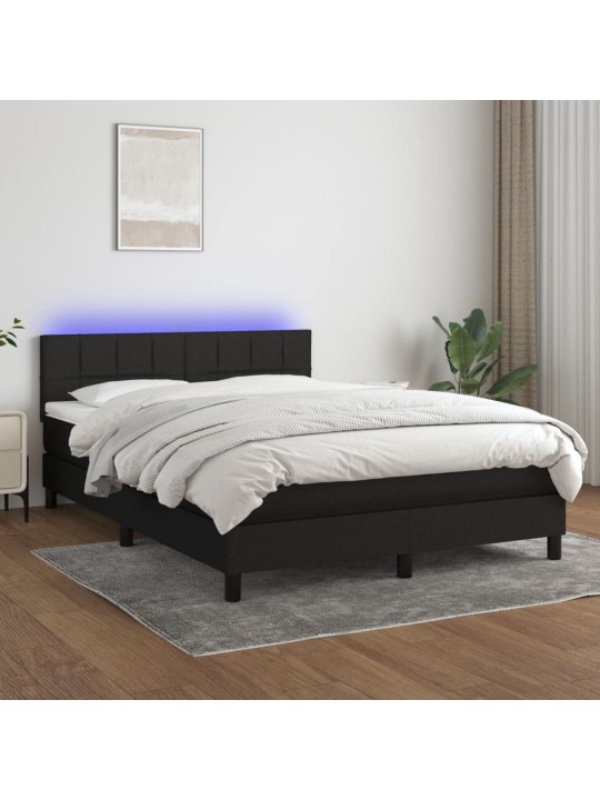 Atsperu gulta ar matraci, led, melns audums, 140x200 cm