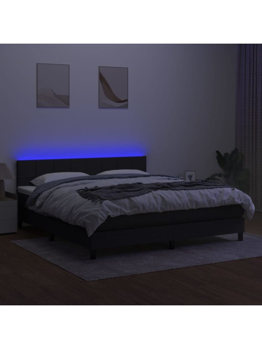 Atsperu gulta ar matraci, led, melns audums, 180x200 cm