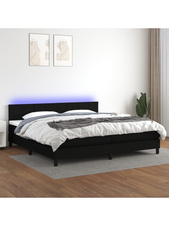Atsperu gulta ar matraci, LED, melns audums, 200x200 cm