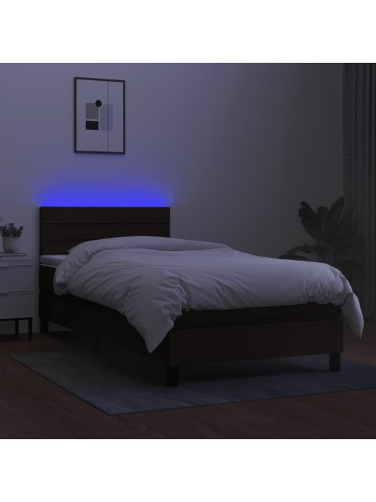 Atsperu gulta ar matraci, LED, melns audums, 80x200 cm