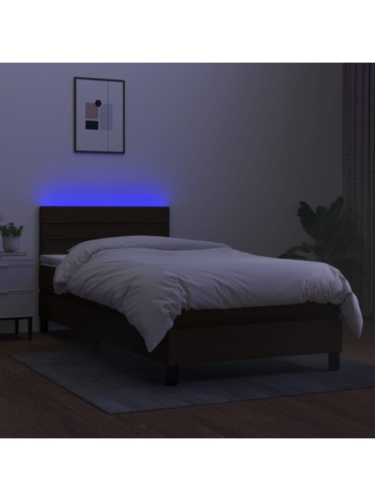 Atsperu gulta ar matraci, led, melns audums, 100x200 cm