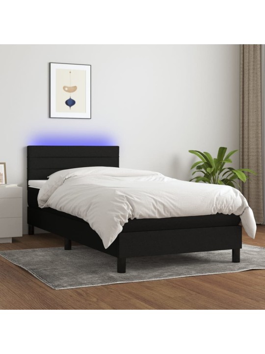 Atsperu gulta ar matraci, led, melns audums, 100x200 cm