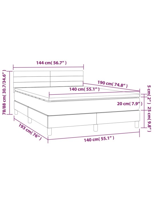 Atsperu gulta ar matraci, led, melns audums, 140x190 cm
