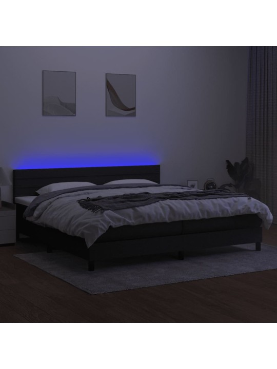 Atsperu gulta ar matraci, LED, melns audums, 200x200 cm