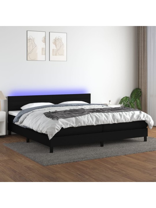 Atsperu gulta ar matraci, LED, melns audums, 200x200 cm