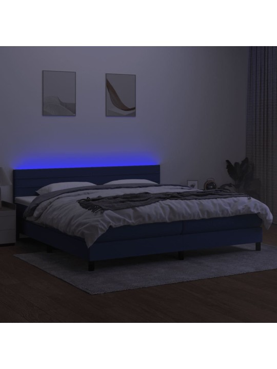 Atsperu gulta ar matraci, LED, zils audums, 200x200 cm