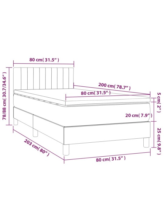 Atsperu gulta ar matraci, LED, melns audums, 80x200 cm