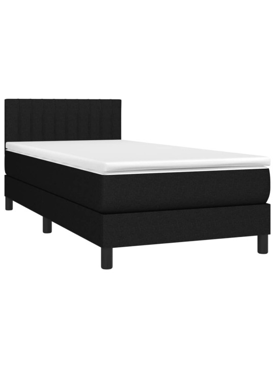 Atsperu gulta ar matraci, LED, melns audums, 90x190 cm
