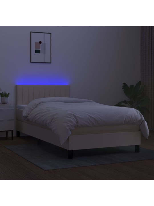 Atsperu gulta ar matraci, led, krēmkrāsas audums, 90x200 cm