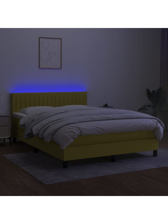Atsperu gulta ar matraci, LED, zils audums, 140x190 cm