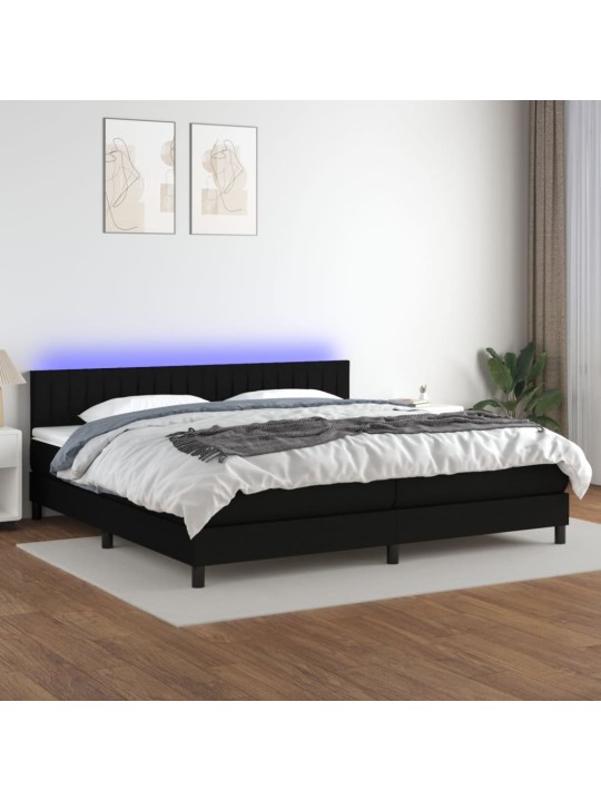 Atsperu gulta ar matraci, LED, melns audums, 200x200 cm