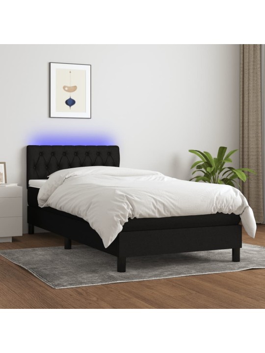 Atsperu gulta ar matraci, led, melns audums, 100x200 cm