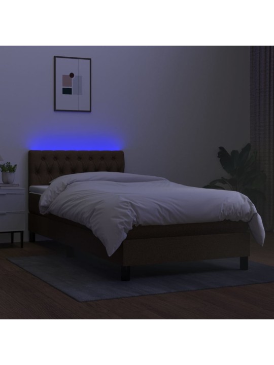 Atsperu gulta ar matraci, LED, tumši brūns audums, 100x200 cm