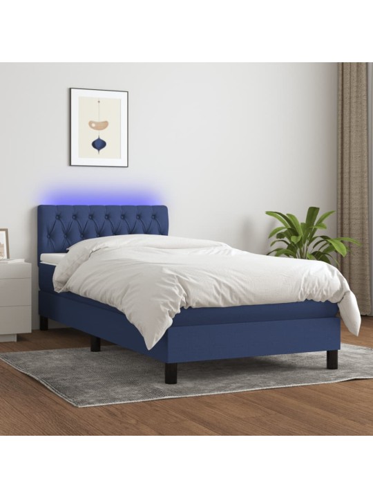 Atsperu gulta ar matraci, LED, zils audums, 100x200 cm