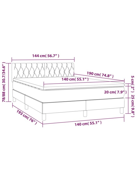 Atsperu gulta ar matraci, led, melns audums, 140x190 cm
