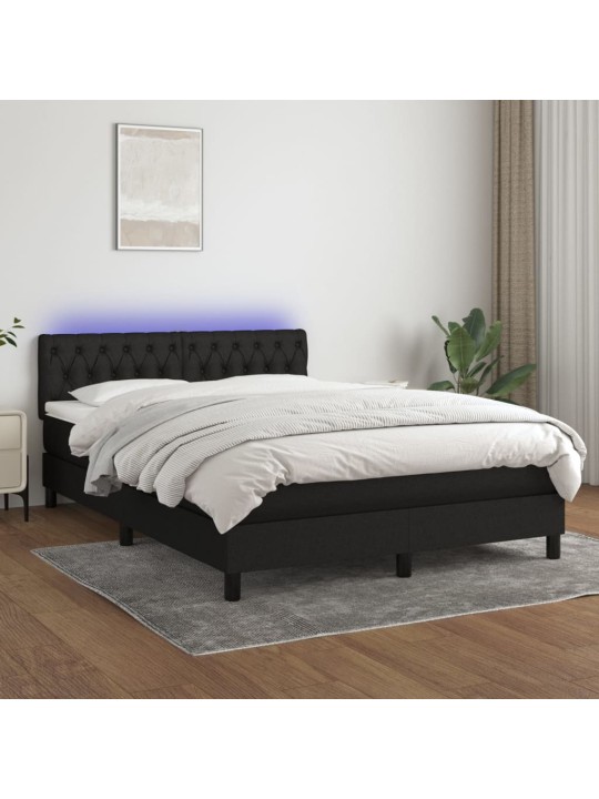 Atsperu gulta ar matraci, led, melns audums, 140x190 cm
